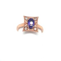 ArtDeco inspirierter Ring in 14K Roségold mit Saphir und Diamant